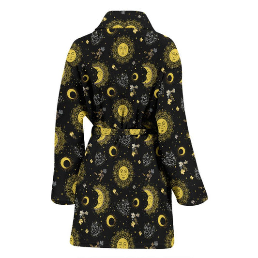 Sun Moon Golden Design Themed Print Women Bath Robe-JTAMIGO.COM