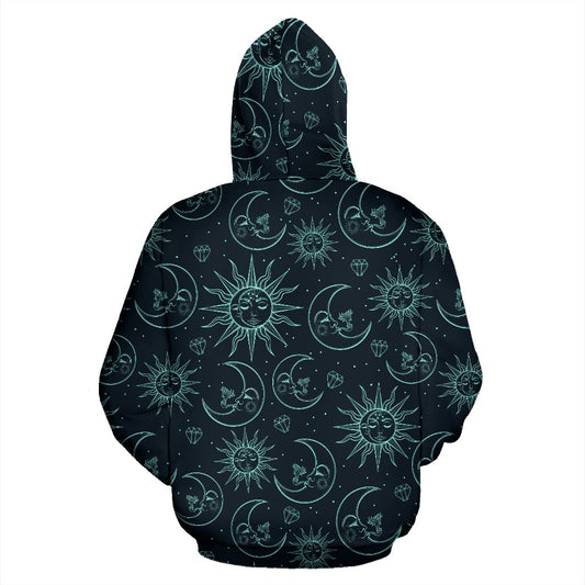 Sun Moon Magic Design Themed Print Pullover Hoodie