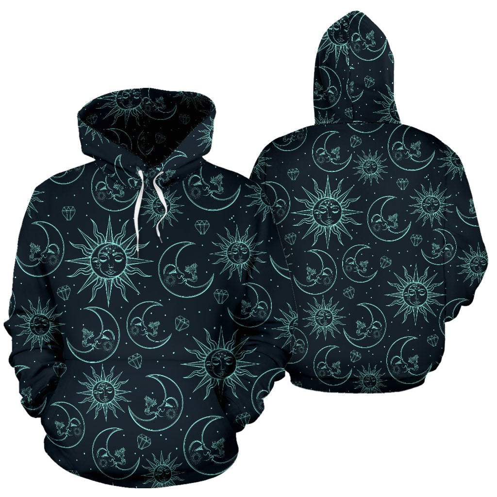 Sun Moon Magic Design Themed Print Pullover Hoodie