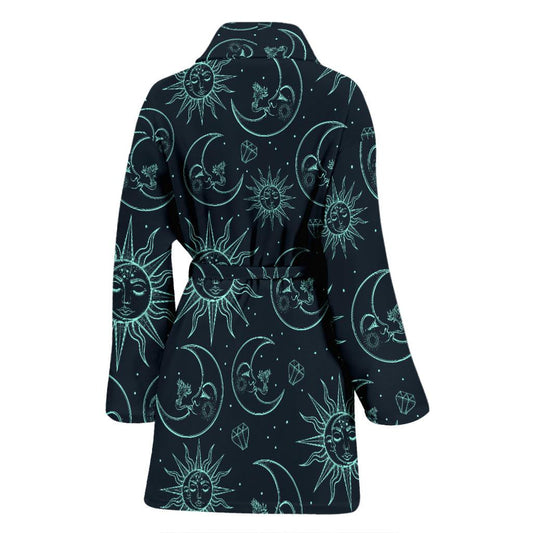Sun Moon Magic Design Themed Print Women Bath Robe-JTAMIGO.COM
