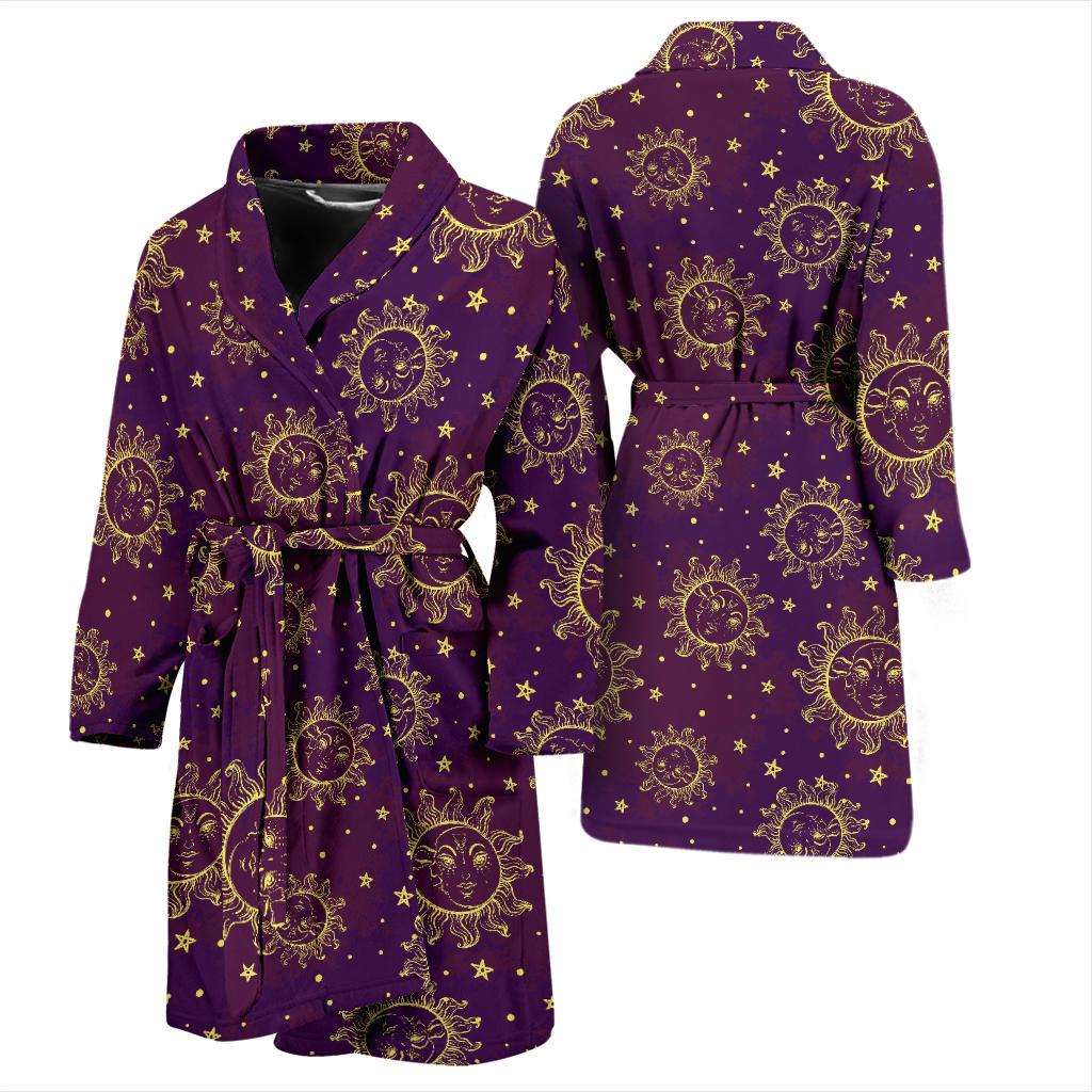 Sun Moon Star Design Themed Print Men Bath Robe-JTAMIGO.COM