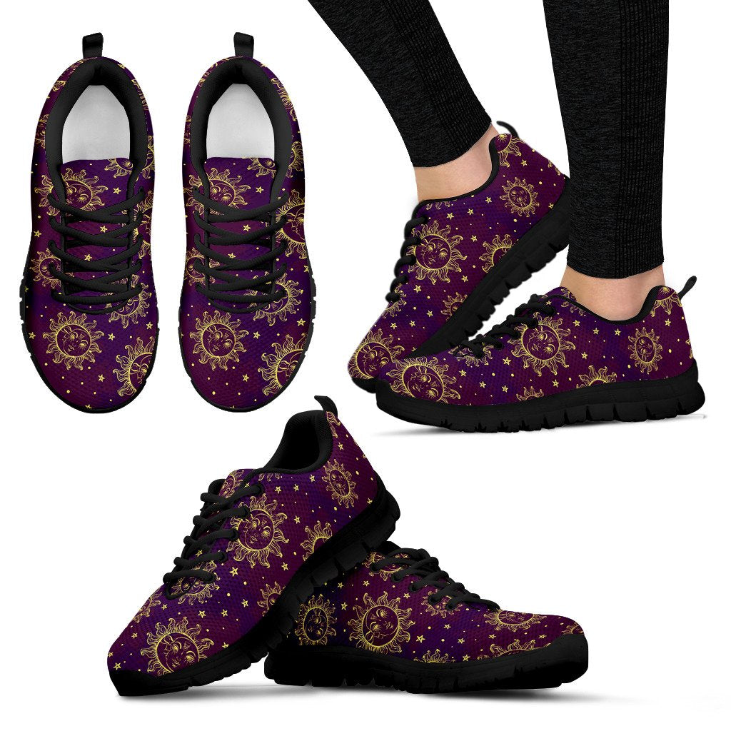 Sun Moon Star Design Themed Print Women Sneakers Shoes