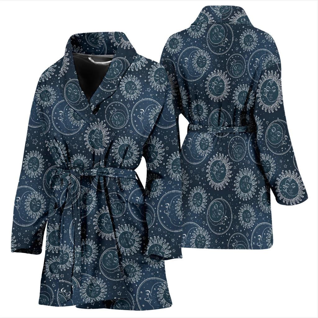 Sun Moon Tattoo Design Themed Print Women Bath Robe-JTAMIGO.COM