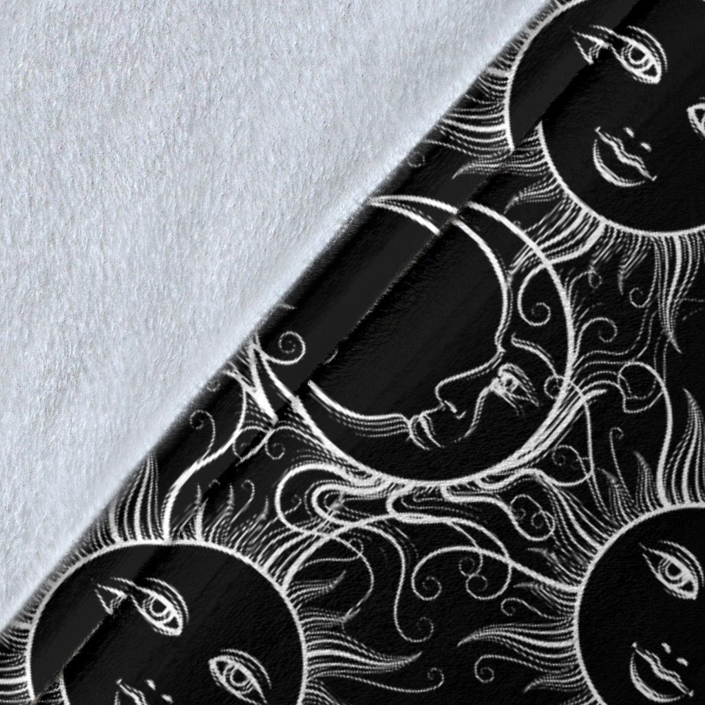 Sun Moon White Design Themed Print Fleece Blanket