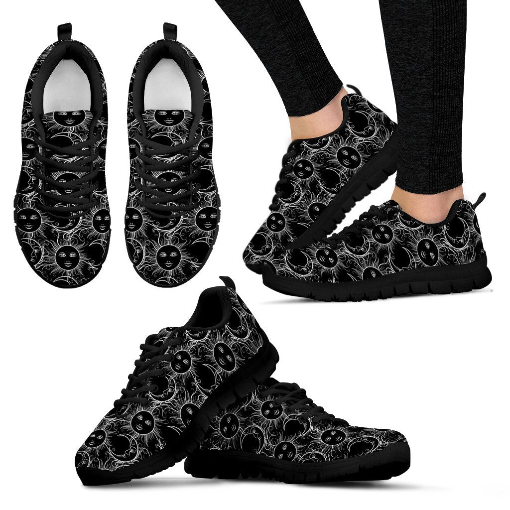 Sun Moon White Design Themed Print Women Sneakers Shoes