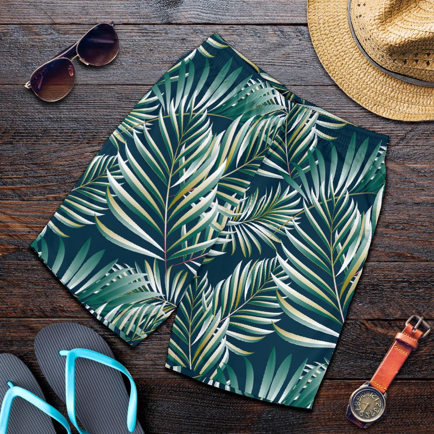 Sun Spot Tropical Palm Leaves hower Curtain Mens Shorts-JTAMIGO.COM