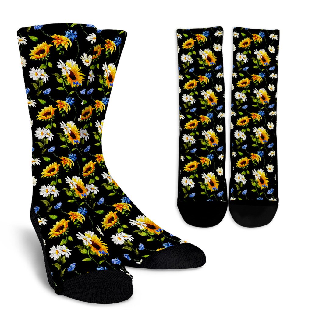 Sunflower Chamomile Bright Color Print Crew Socks
