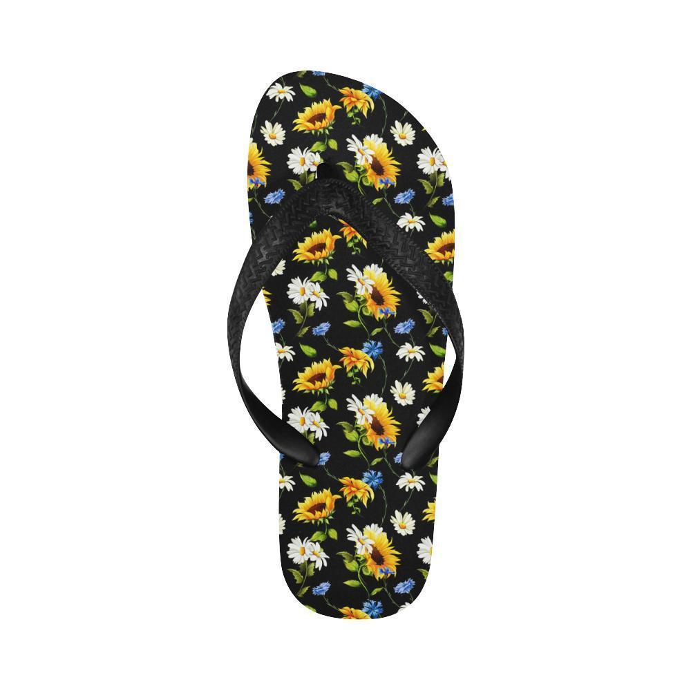 Sunflower Chamomile Bright Color Print Flip Flops-JTAMIGO.COM