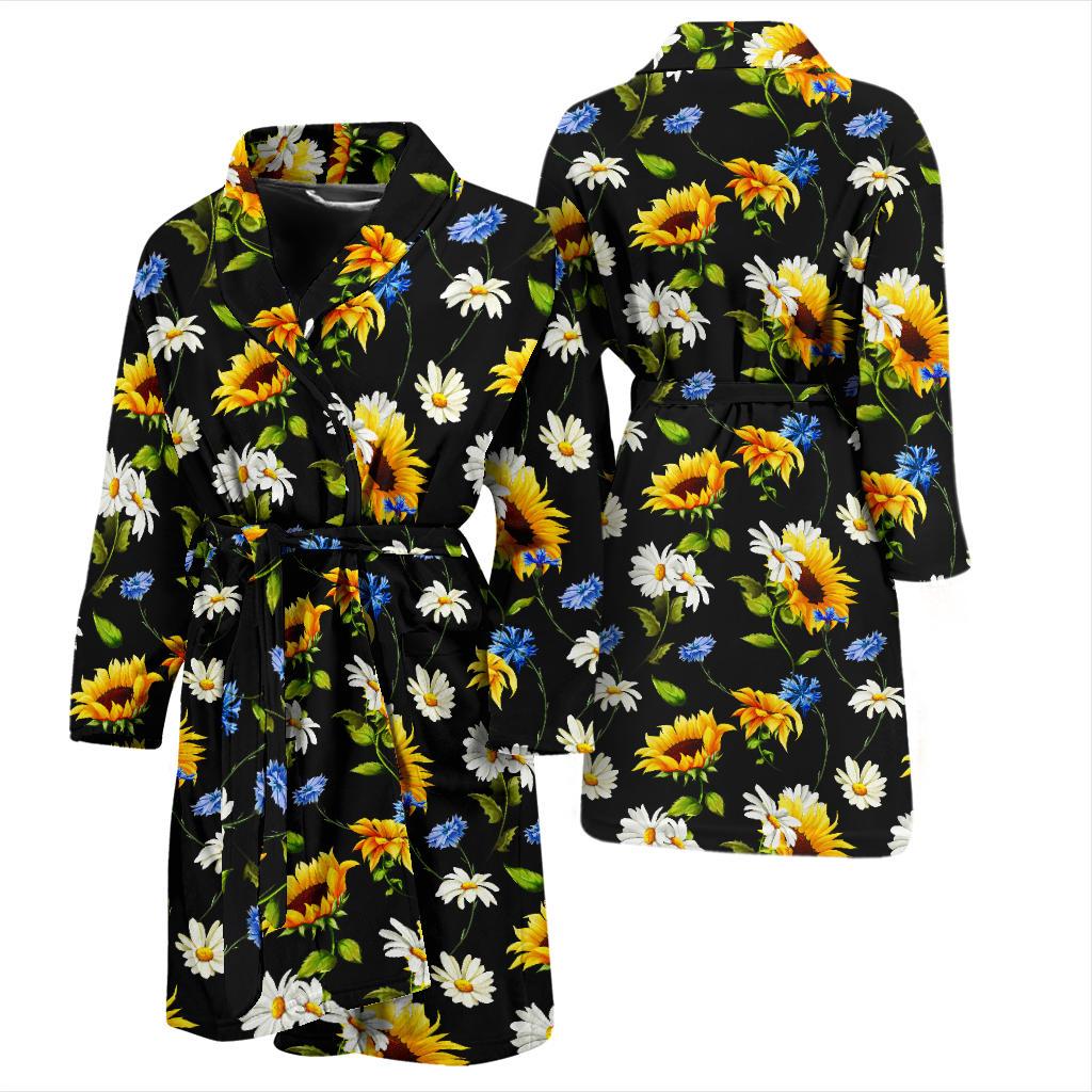 Sunflower Chamomile Bright Color Print Men Bath Robe-JTAMIGO.COM