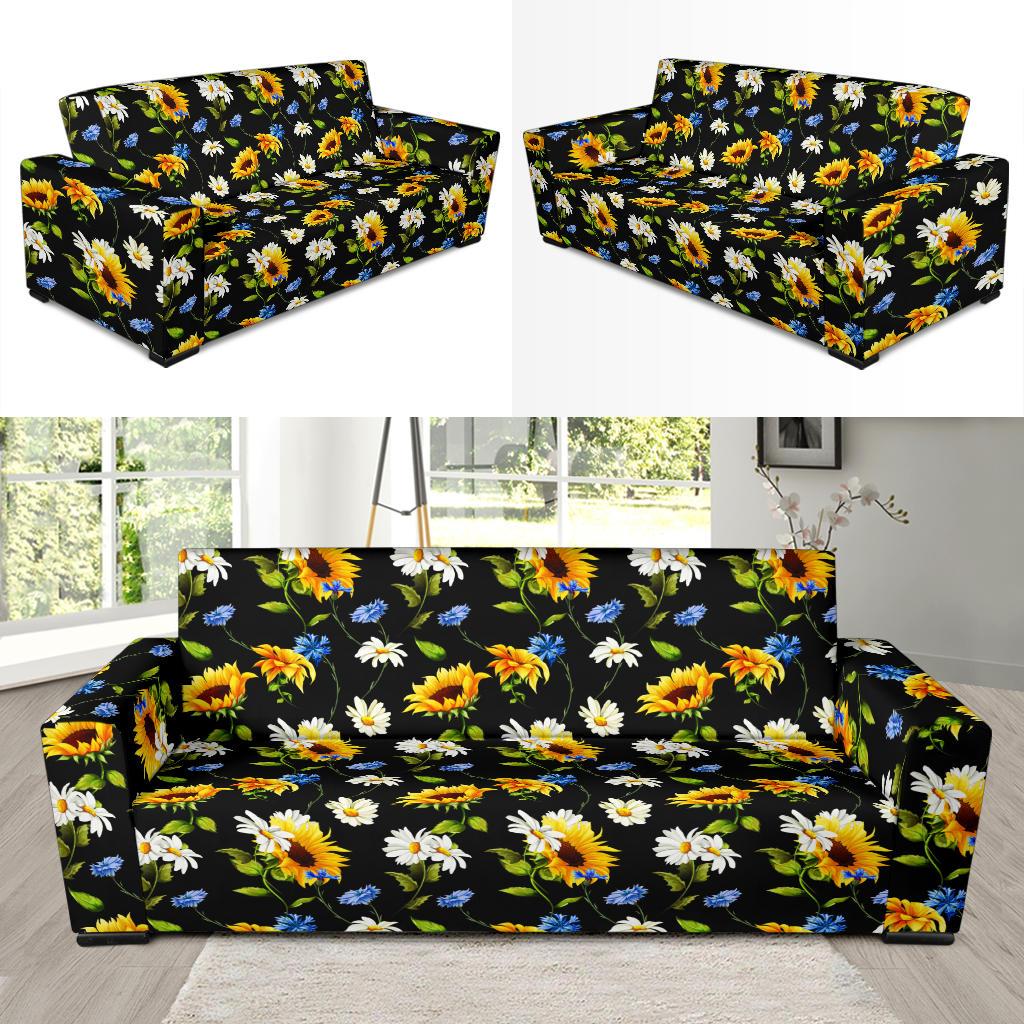 Sunflower Chamomile Bright Color Print Sofa Slipcover-JTAMIGO.COM