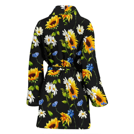 Sunflower Chamomile Bright Color Print Women Bath Robe-JTAMIGO.COM