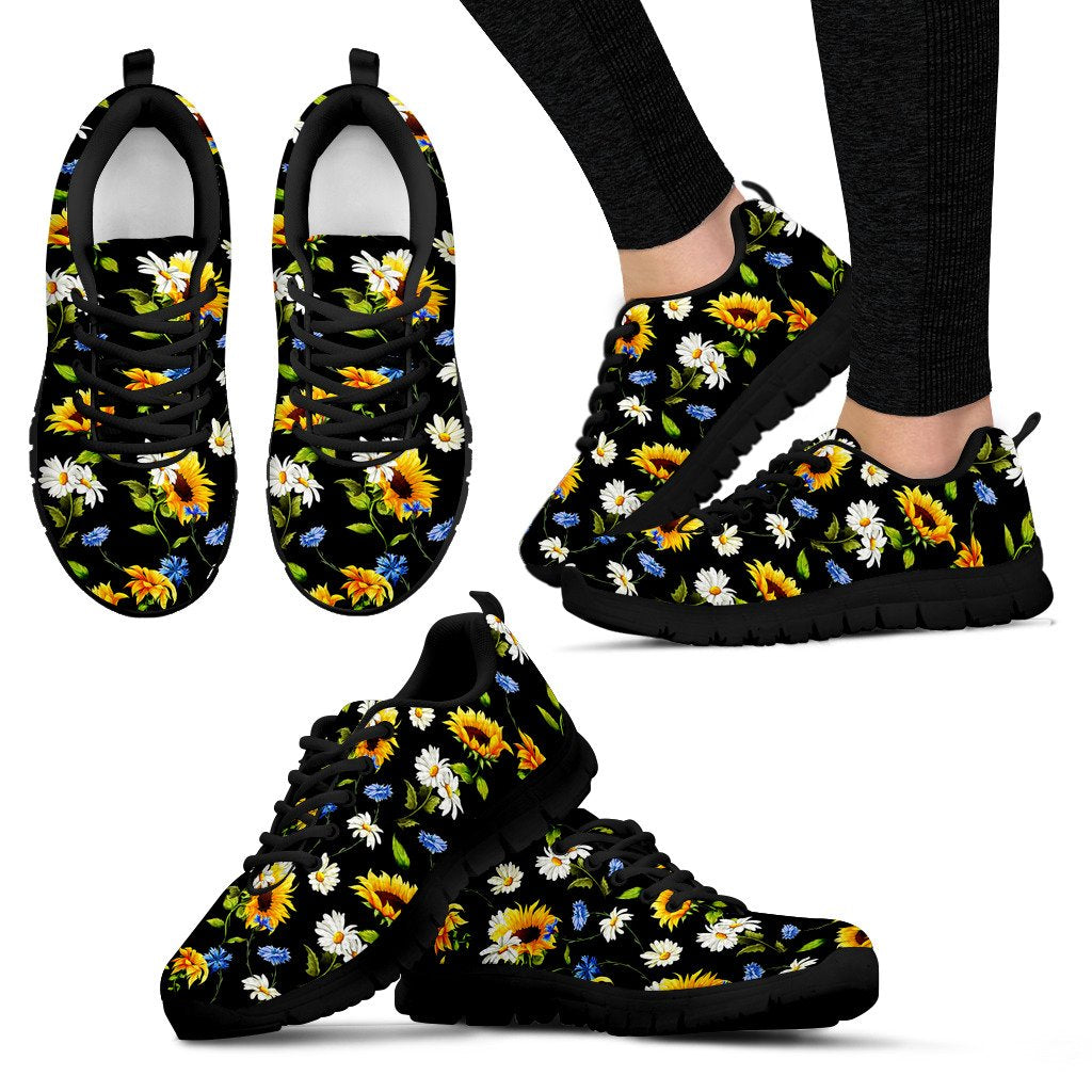 Sunflower Chamomile Bright Color Print Women Sneakers Shoes