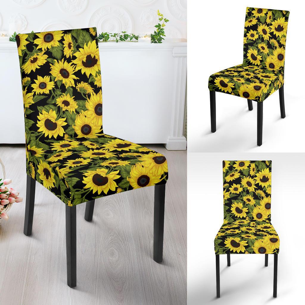 Sunflower Fresh Bright Color Print Dining Chair Slipcover-JTAMIGO.COM