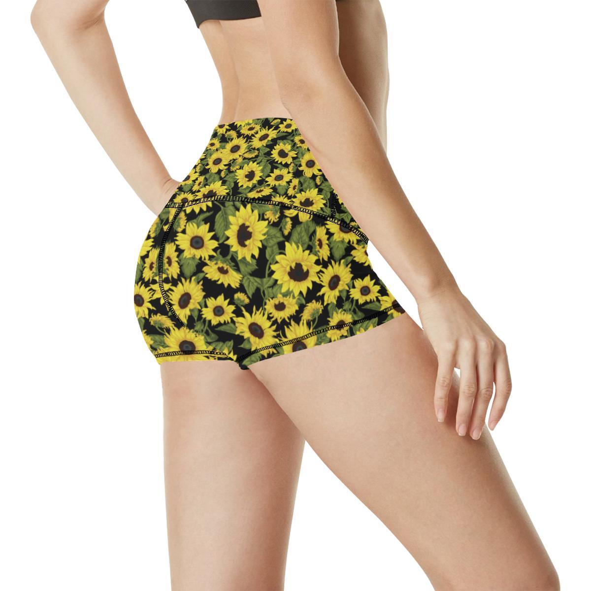 Sunflower Fresh Bright Color Print High Waisted Spandex Shorts-JTAMIGO.COM