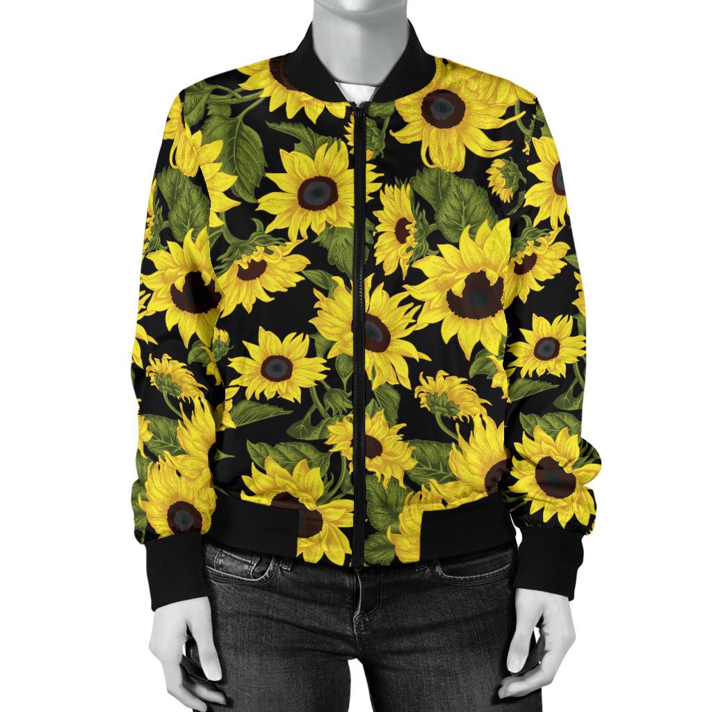 Sunflower Fresh Bright Color Print Women Casual Bomber Jacket