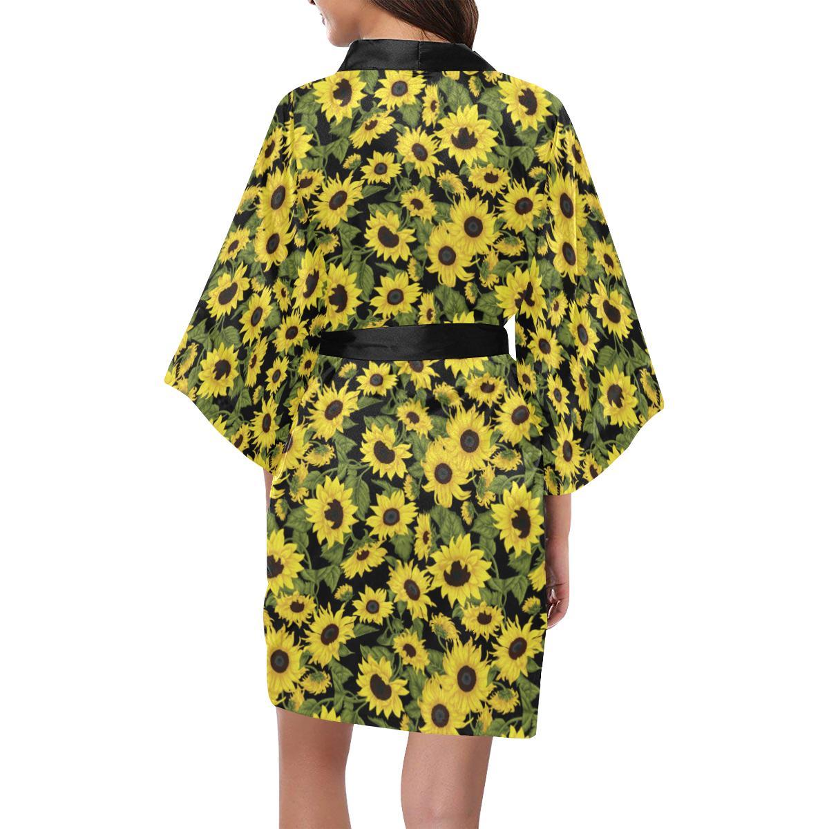 Sunflower Fresh Bright Color Print Women Short Kimono Robe