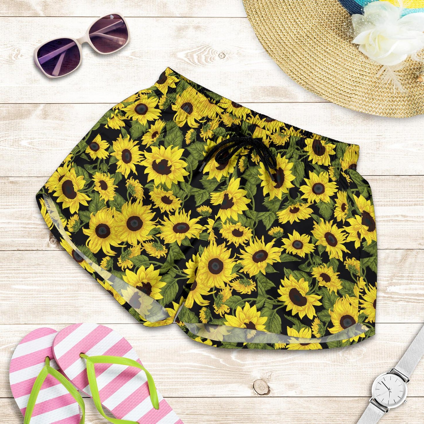 Sunflower Fresh Bright Color Print Women Shorts-JTAMIGO.COM
