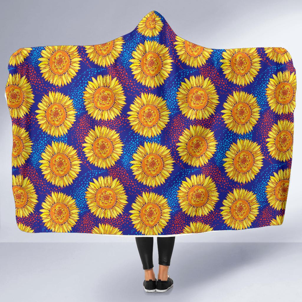 Sunflower Hand Drawn Style Print Hooded Blanket-JTAMIGO.COM