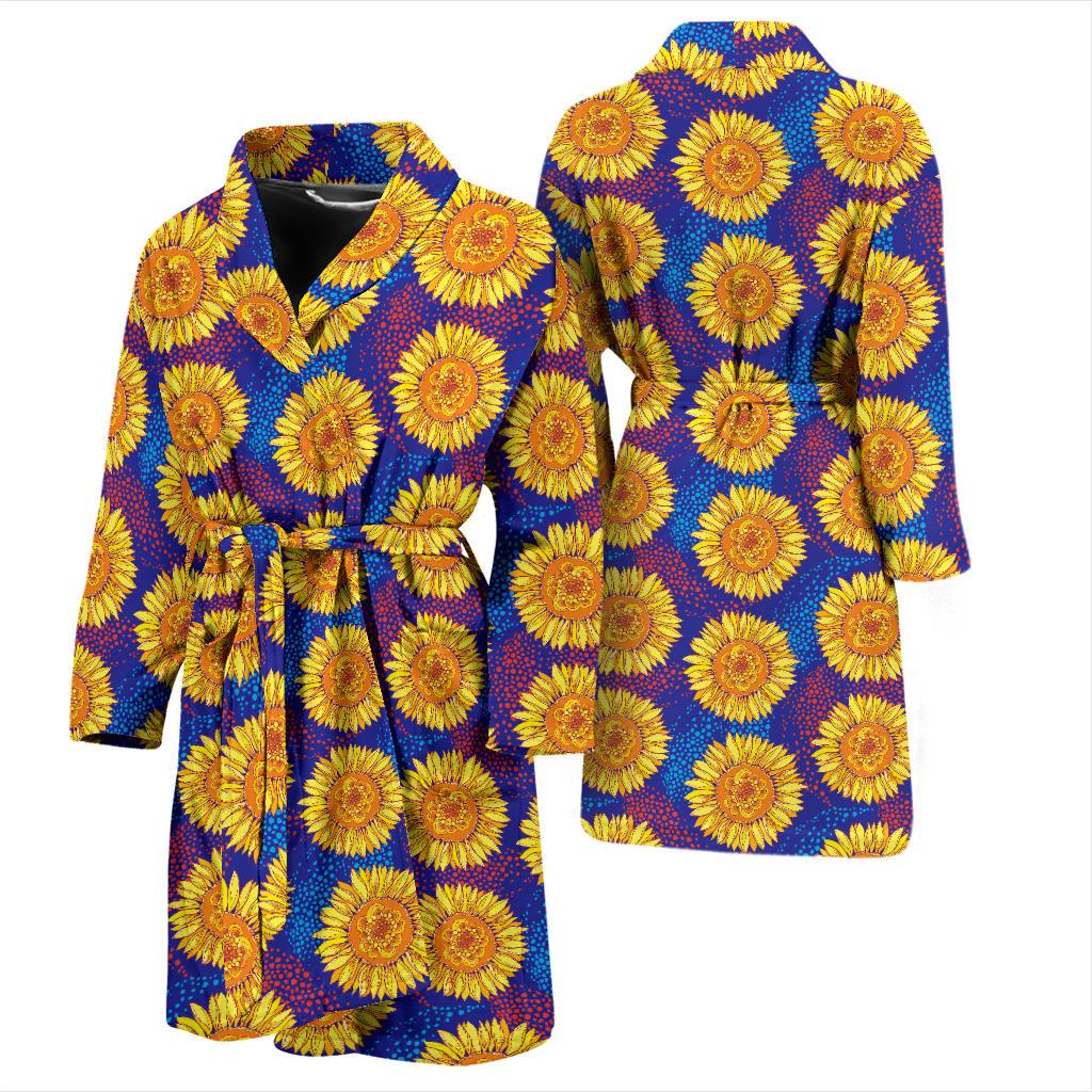Sunflower Hand Drawn Style Print Men Bath Robe-JTAMIGO.COM