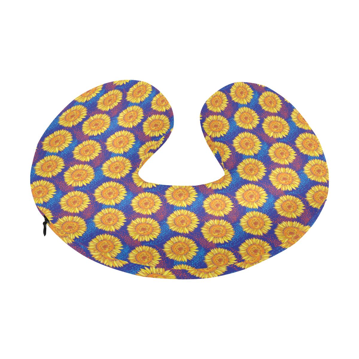 Sunflower Hand Drawn Style Print U-Shaped Travel Neck Pillow-JTAMIGO.COM