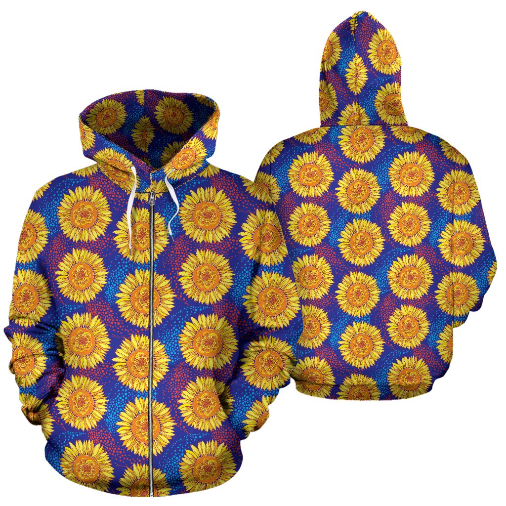 Sunflower Hand Drawn Style Print Zip Up Hoodie