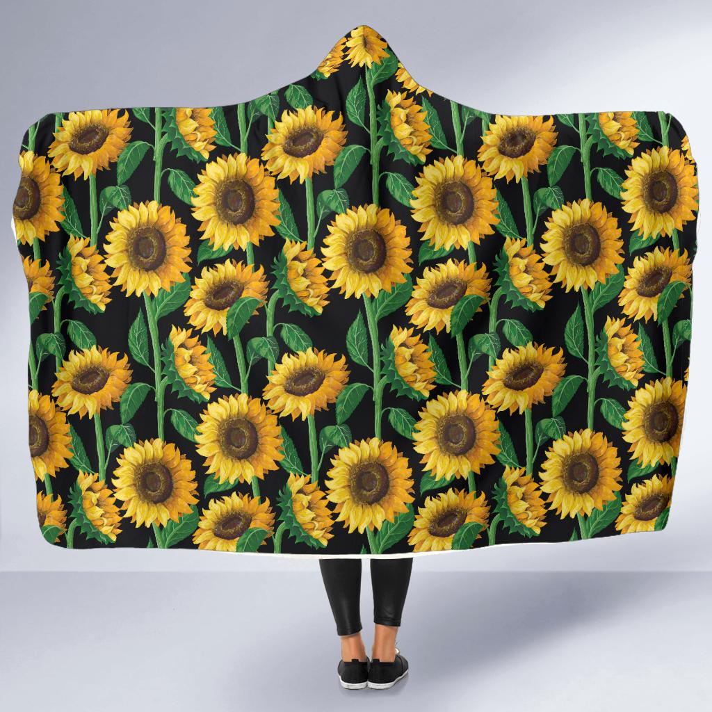 Sunflower Realistic Print Pattern Hooded Blanket-JTAMIGO.COM