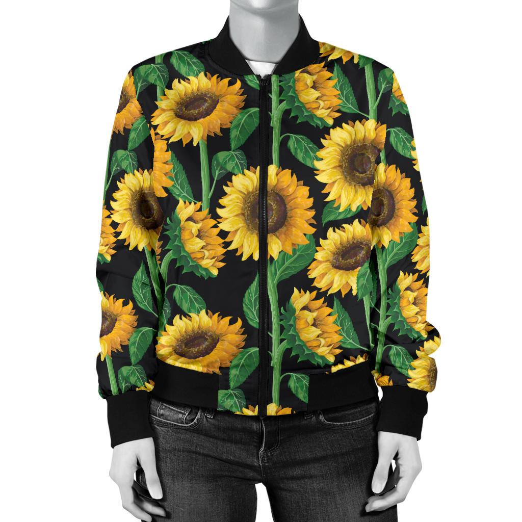 Sunflower Realistic Print Pattern Women Casual Bomber Jacket