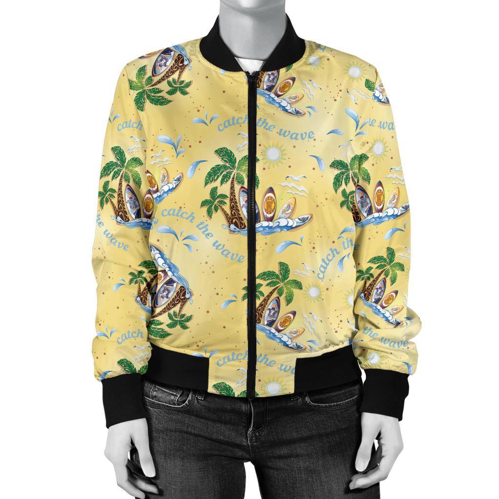Surf Catch The Wave Design Women Casual Bomber Jacket