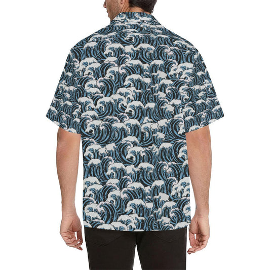 Surf Wave Pattern Print Men Aloha Hawaiian Shirt