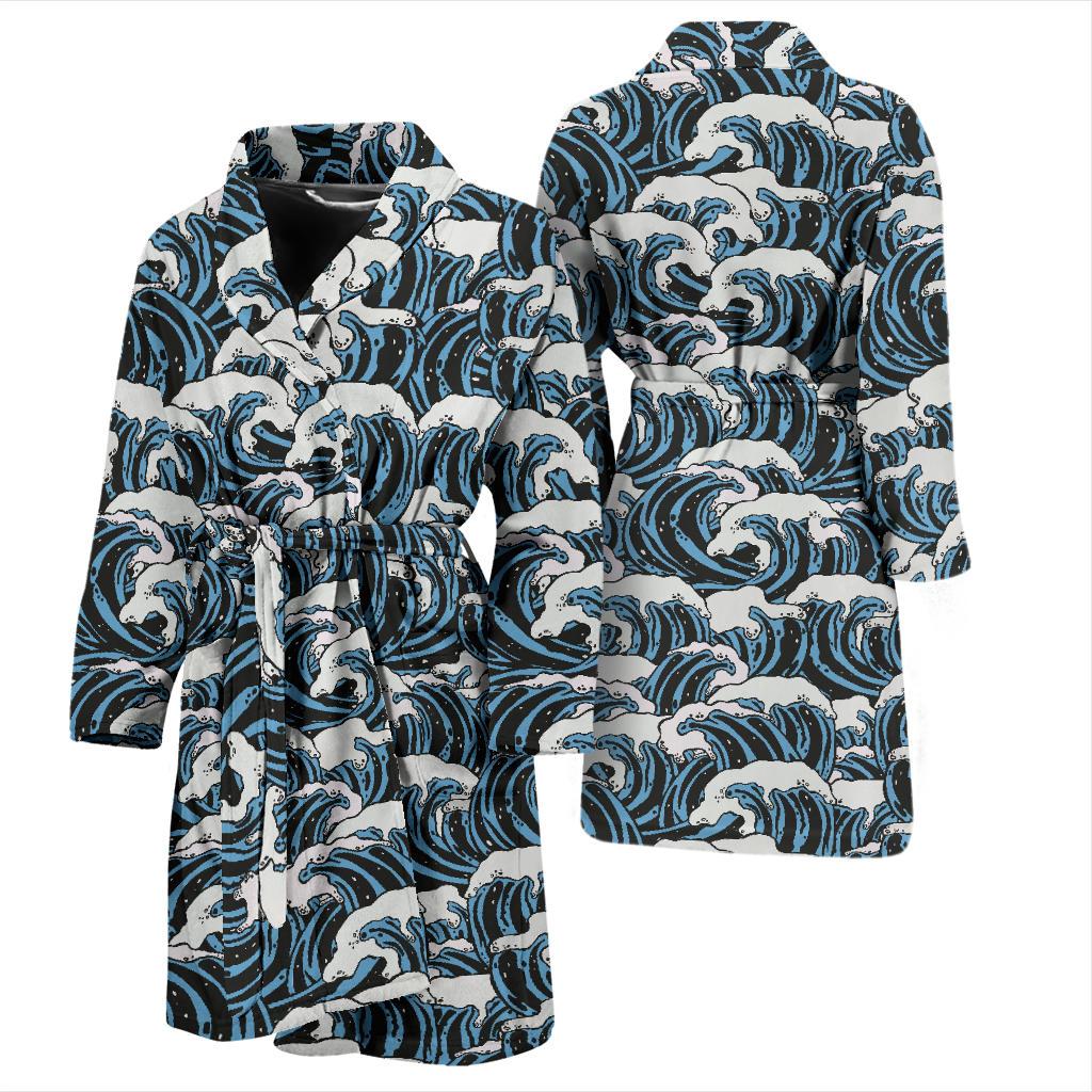 Surf Wave Pattern Print Men Bath Robe-JTAMIGO.COM