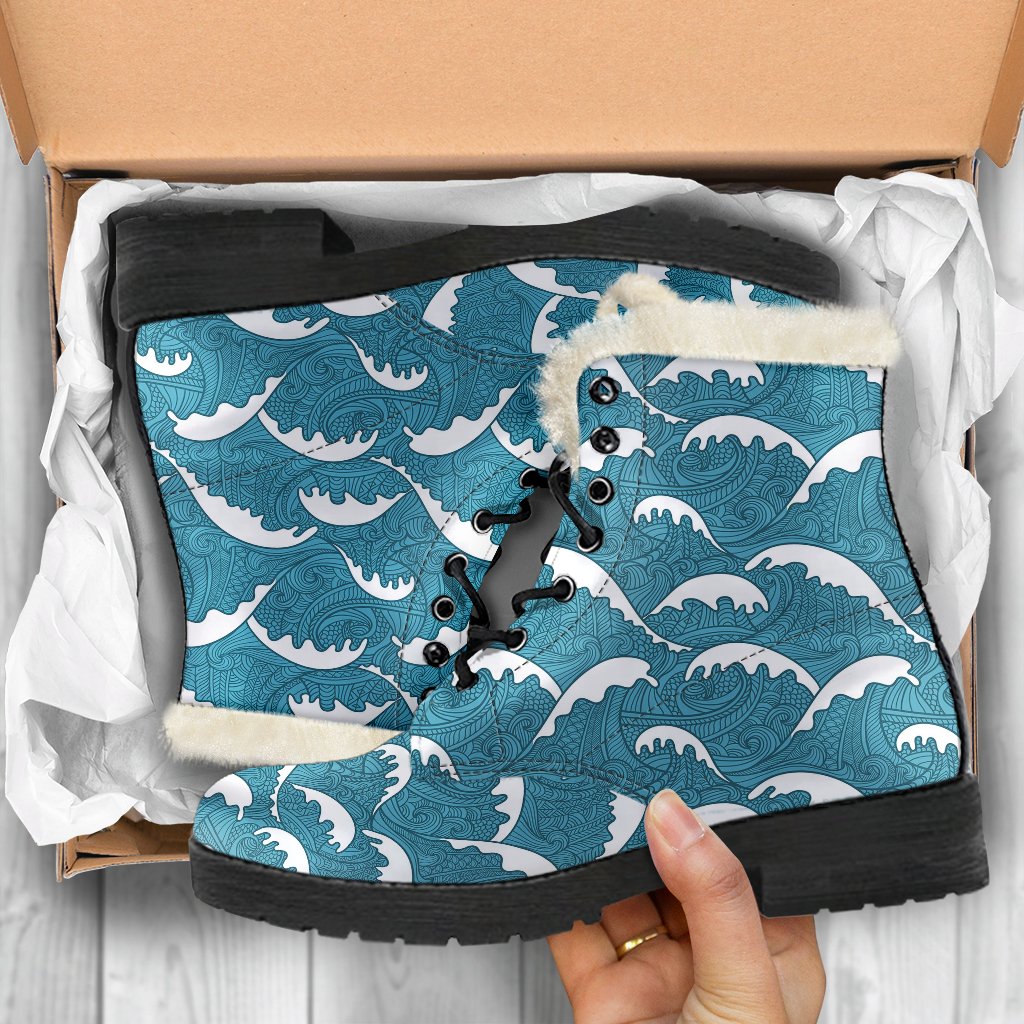 Surf Wave Tribal Design Faux Fur Leather Boots-JTAMIGO.COM
