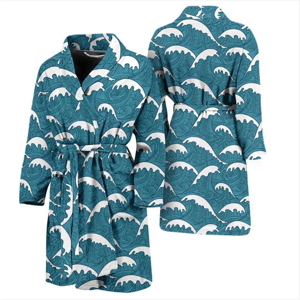 Surf Wave Tribal Design Men Bath Robe-JTAMIGO.COM