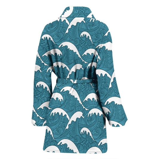 Surf Wave Tribal Design Women Bath Robe-JTAMIGO.COM