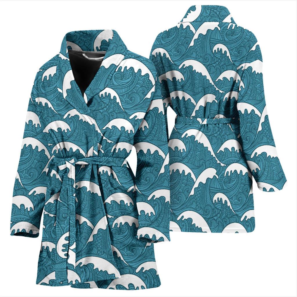 Surf Wave Tribal Design Women Bath Robe-JTAMIGO.COM