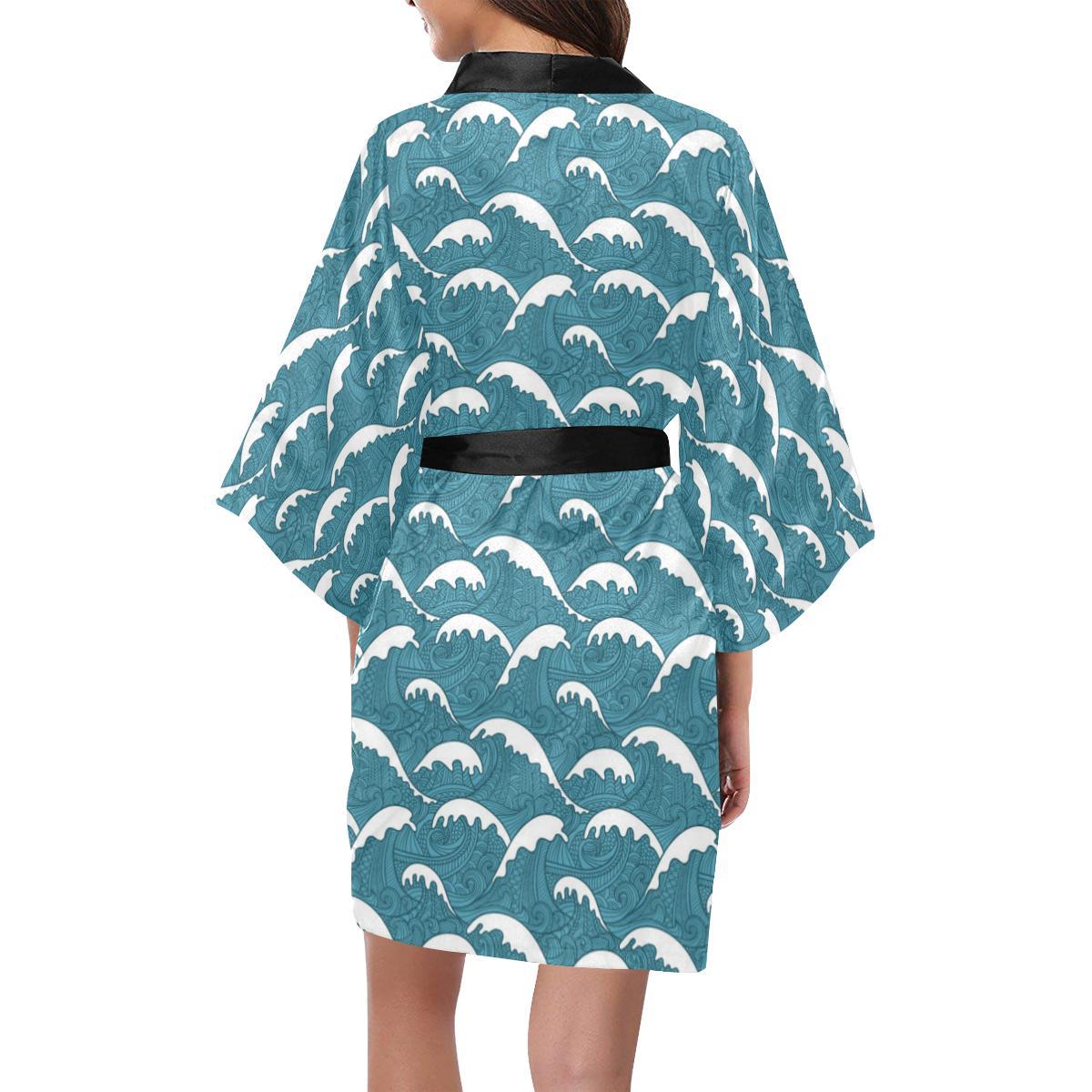 Surf Wave Tribal Design Women Short Kimono Robe