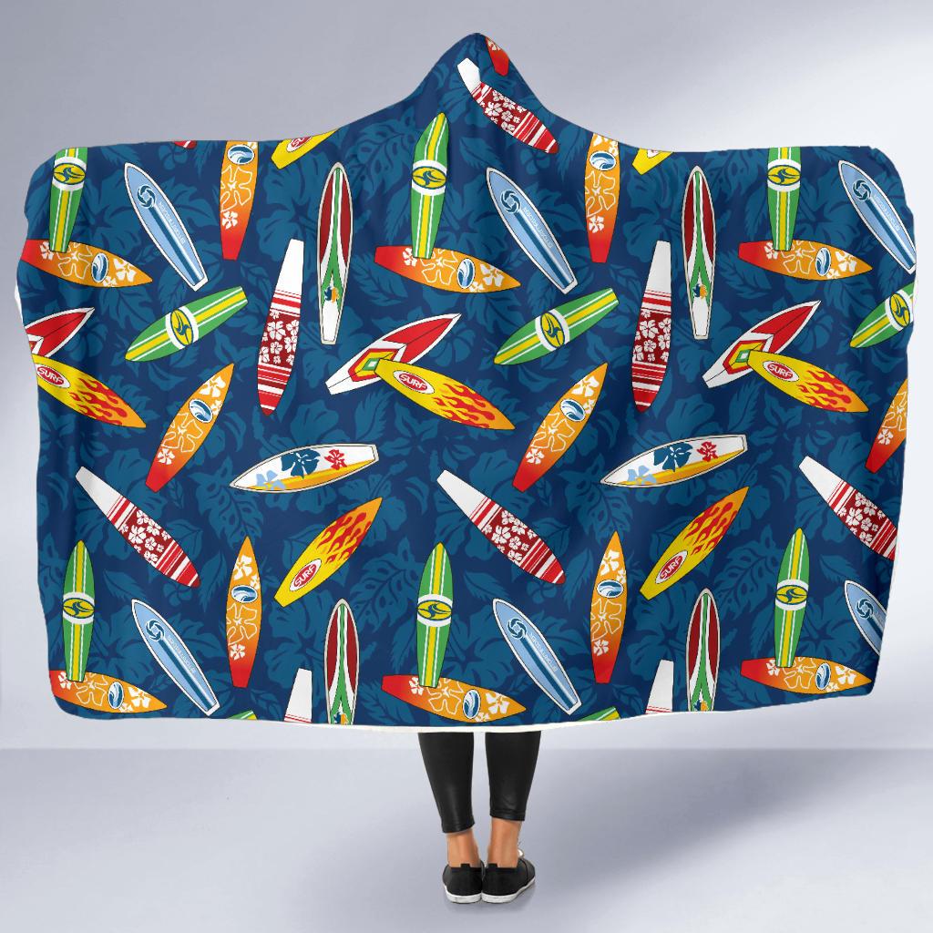 Surfboard Pattern Print Hooded Blanket-JTAMIGO.COM