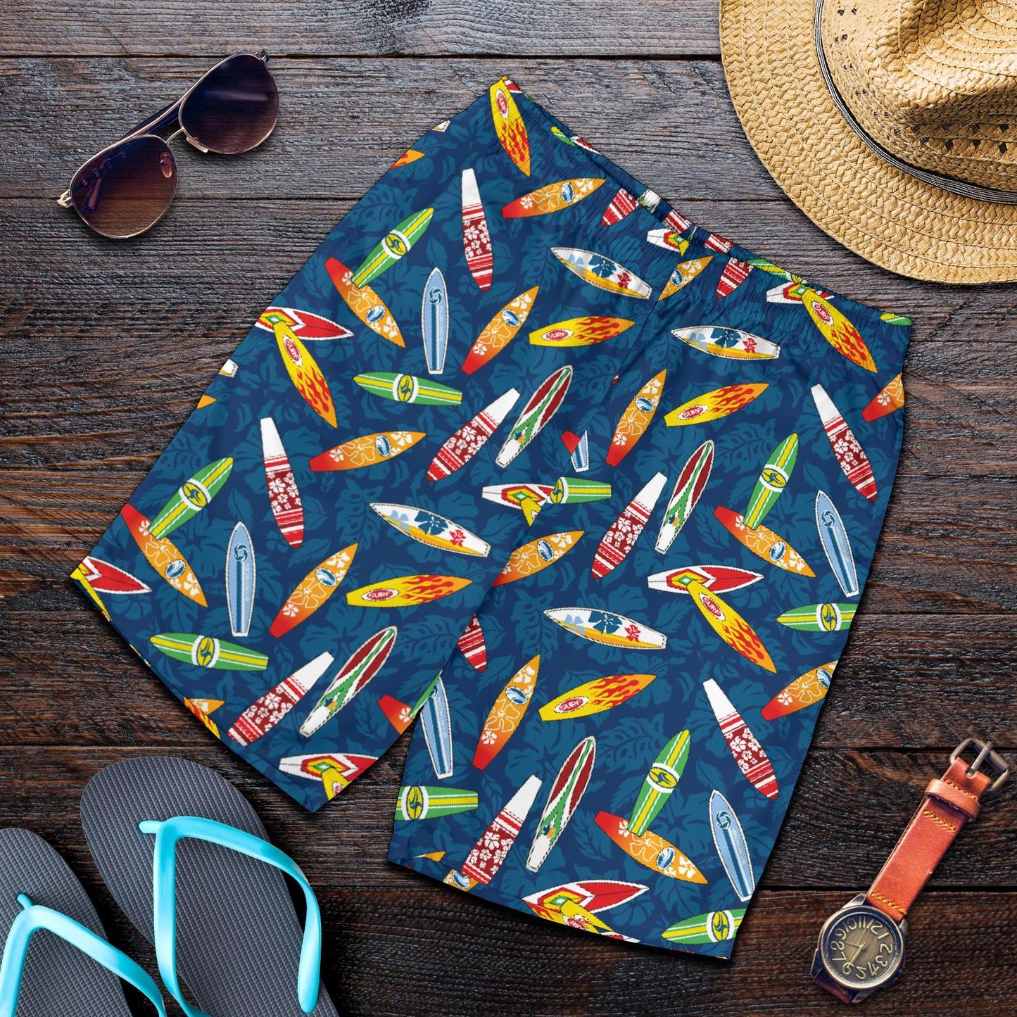 Surfboard Pattern Print Mens Shorts-JTAMIGO.COM