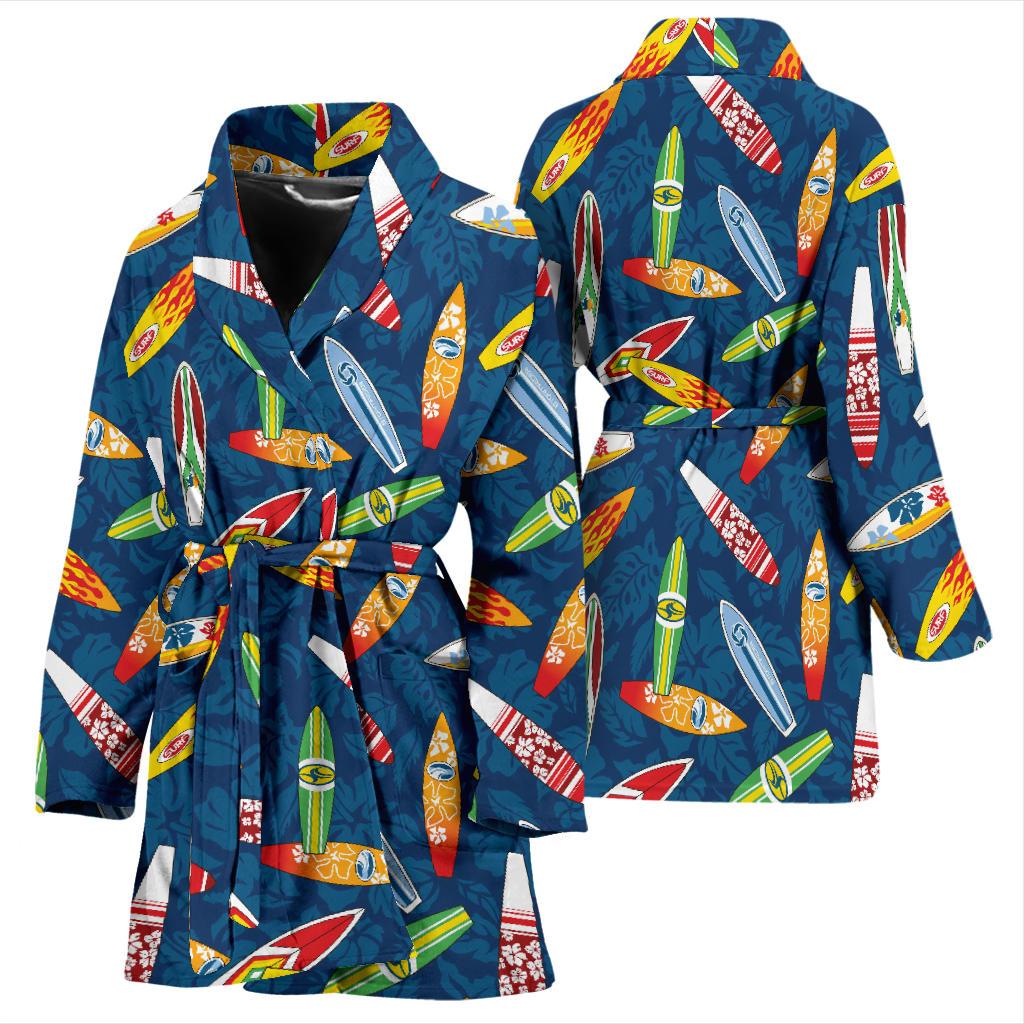 Surfboard Pattern Print Women Bath Robe-JTAMIGO.COM