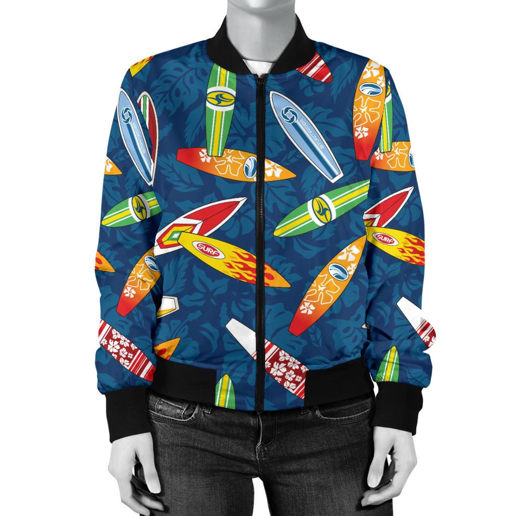 Surfboard Pattern Print Women Casual Bomber Jacket