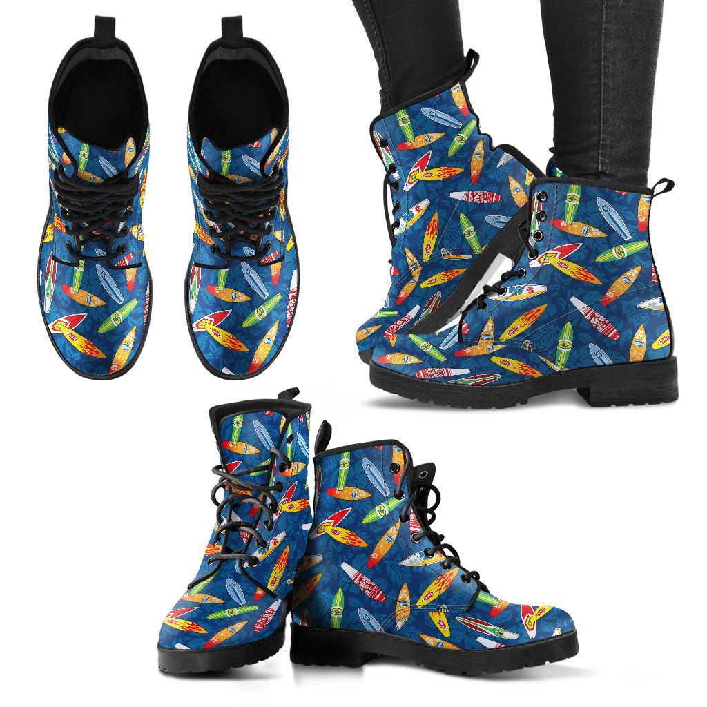 Surfboard Pattern Print Women Leather Boots-JTAMIGO.COM