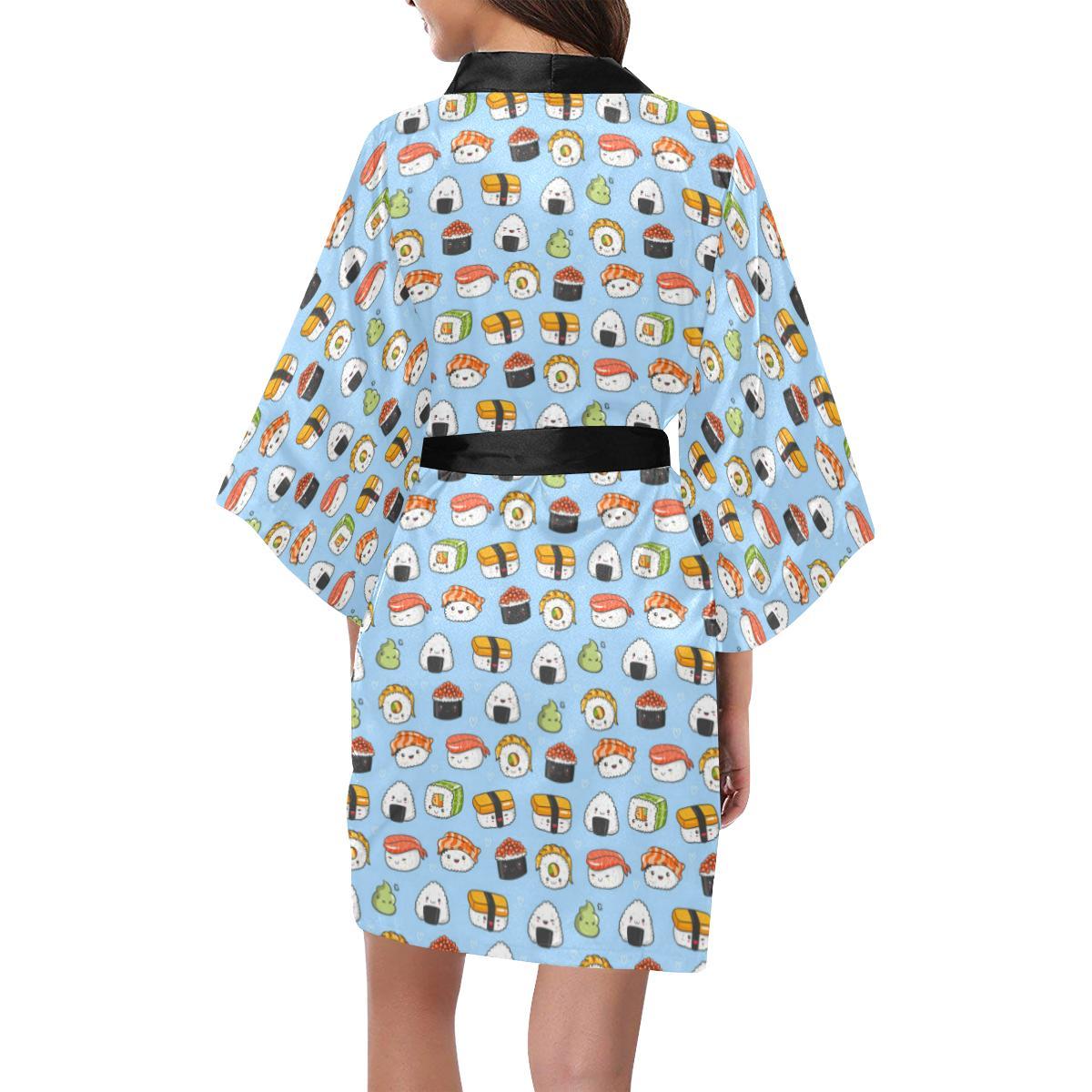 Sushi Cartoon Design Women Short Kimono Robe