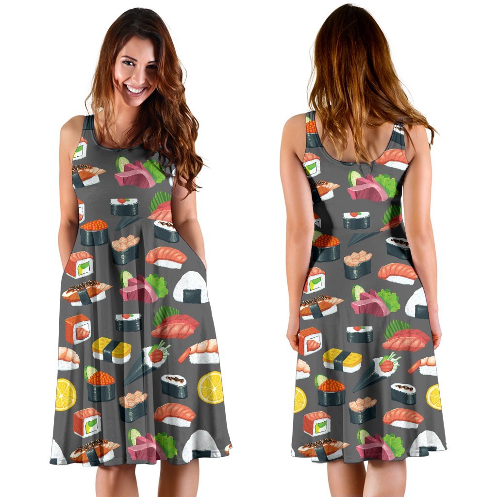 Sushi Pattern Print Sleeveless Dress