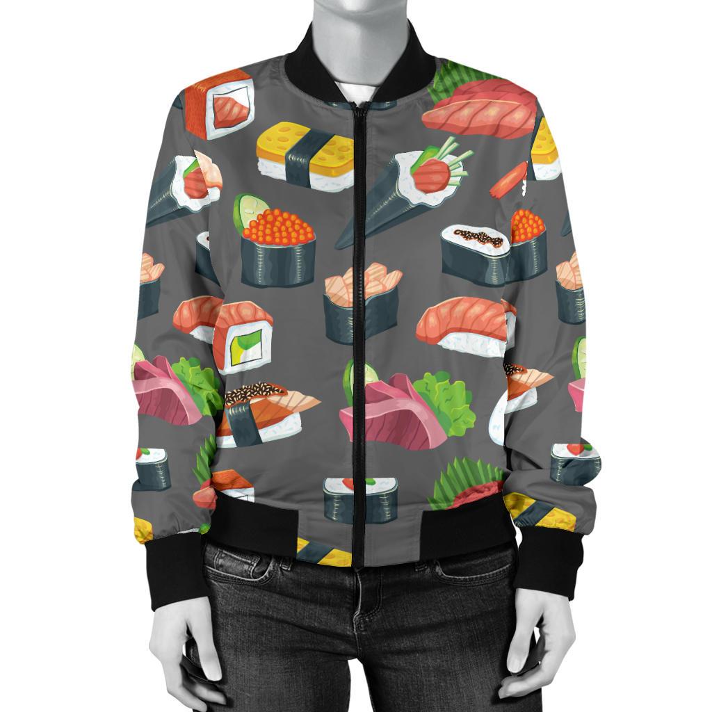 Sushi Pattern Print Women Casual Bomber Jacket