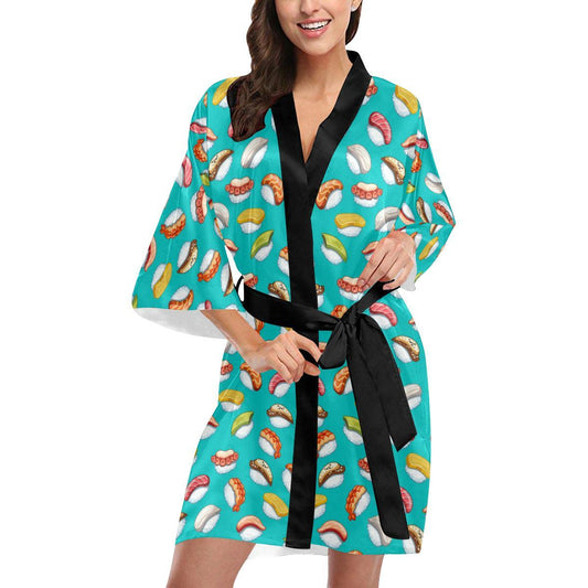 Sushi Themed Print Women Short Kimono Robe