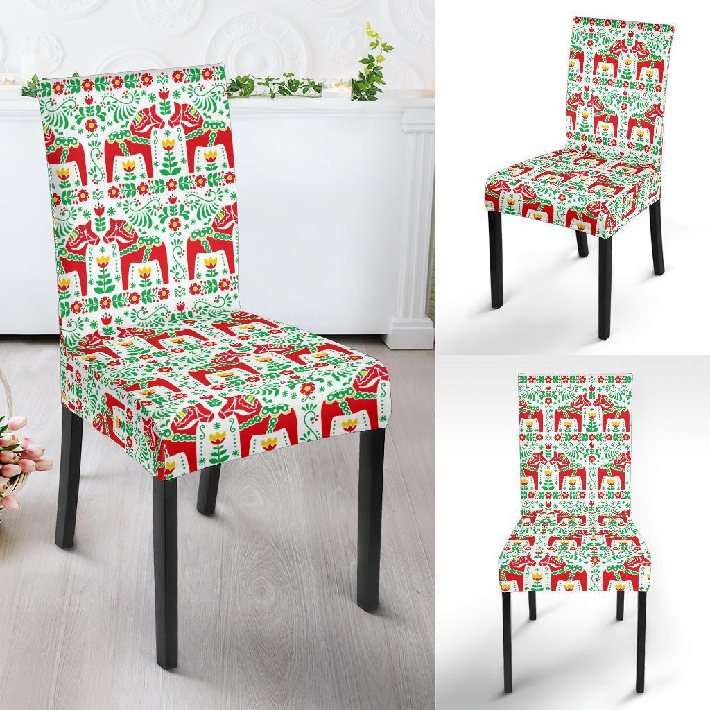 Swedish Dala Style Pattern Dining Chair Slipcover-JTAMIGO.COM