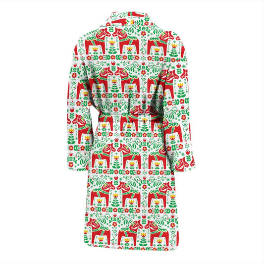 Swedish Dala Style Pattern Men Bath Robe-JTAMIGO.COM