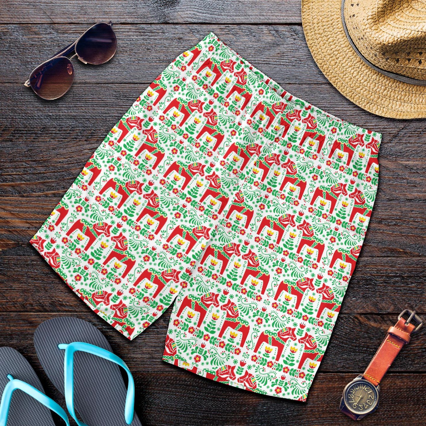 Swedish Dala Style Pattern Mens Shorts-JTAMIGO.COM
