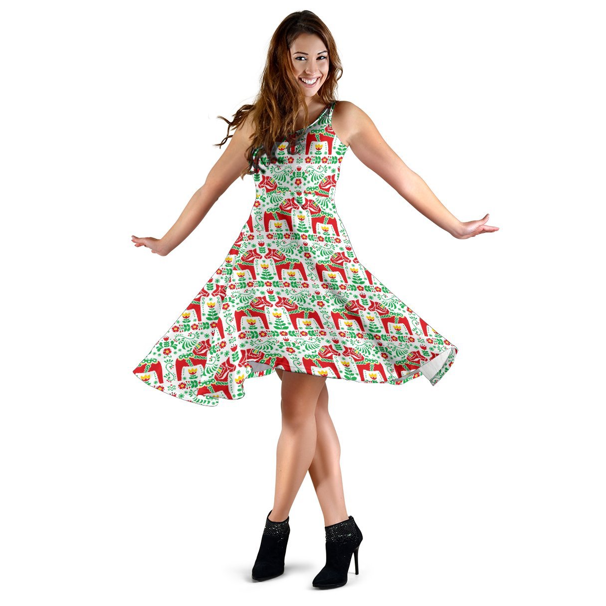 Swedish Dala Style Pattern Sleeveless Dress