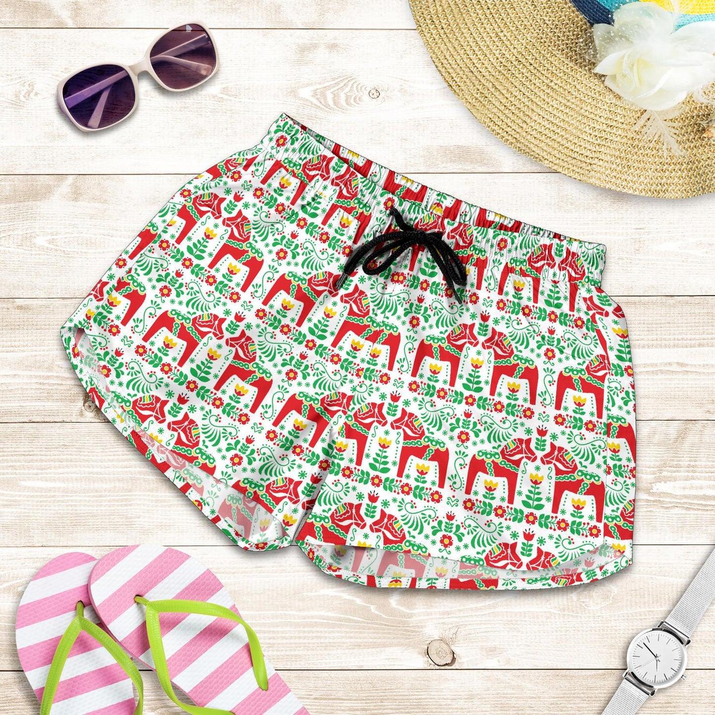 Swedish Dala Style Pattern Women Shorts-JTAMIGO.COM
