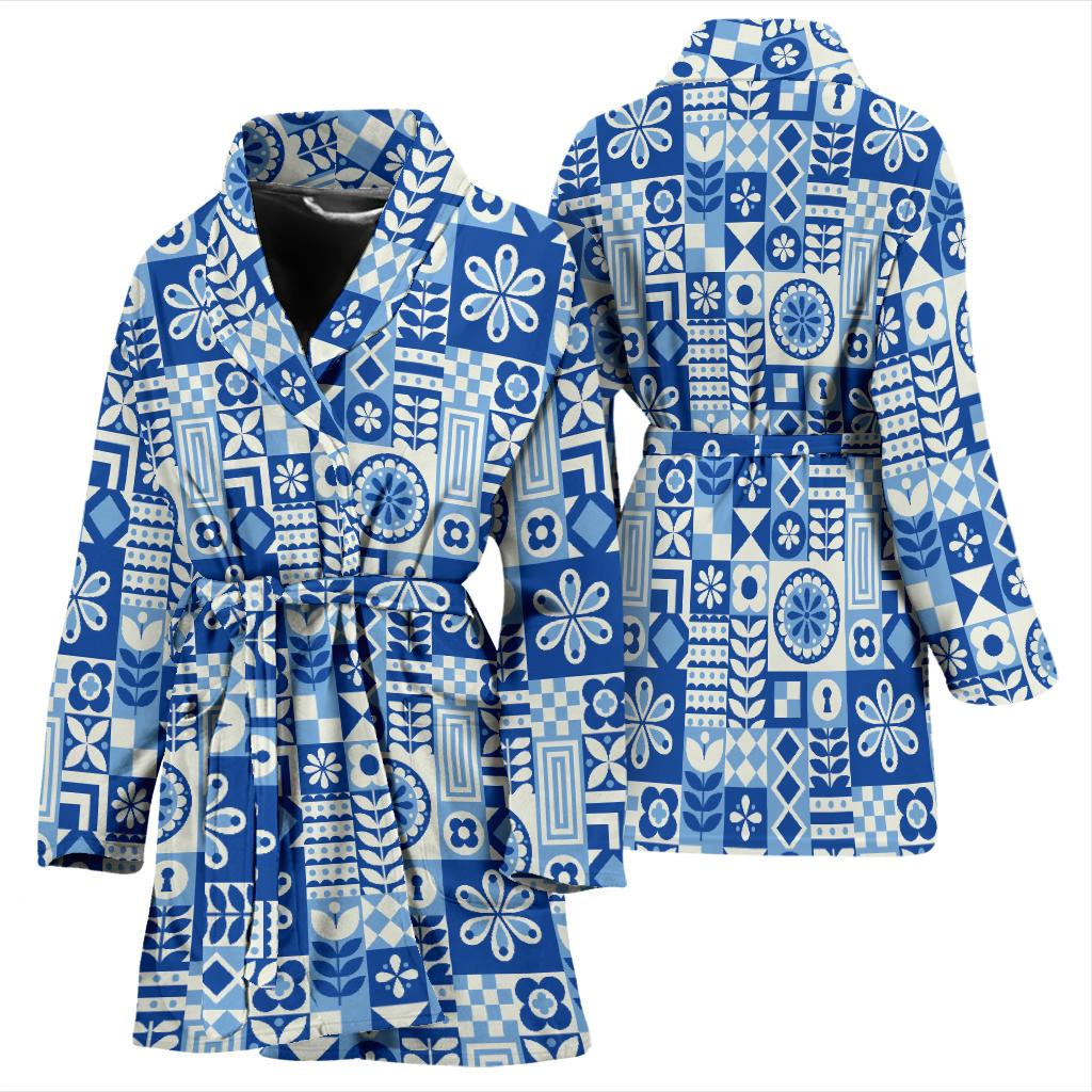 Swedish Print Pattern Women Bath Robe-JTAMIGO.COM